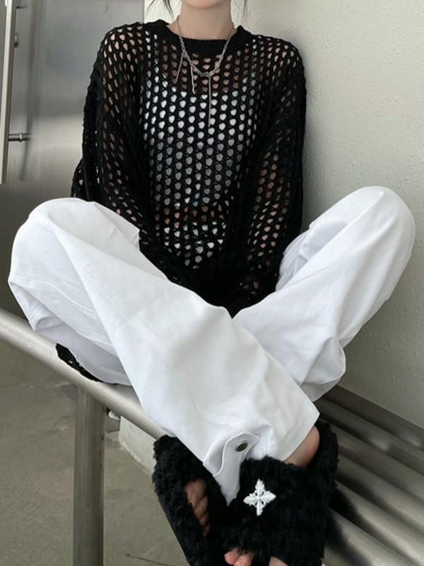 Oversized Crochet Open Knit Top Product Image