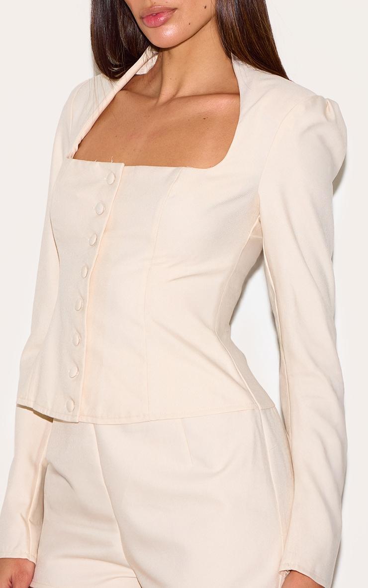  Cream Woven Square Neck Button Detail Romper Product Image