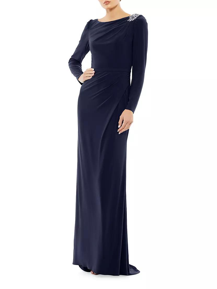 Womens Jersey Embellished Shoulder A-Line Gown Product Image