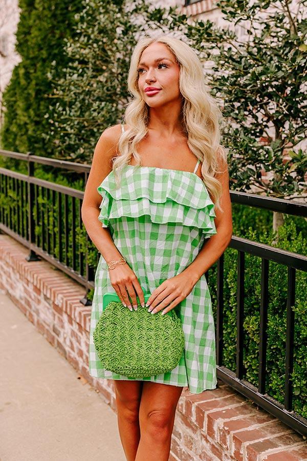 Alfresco Allure Gingham Mini Dress in Lime Product Image