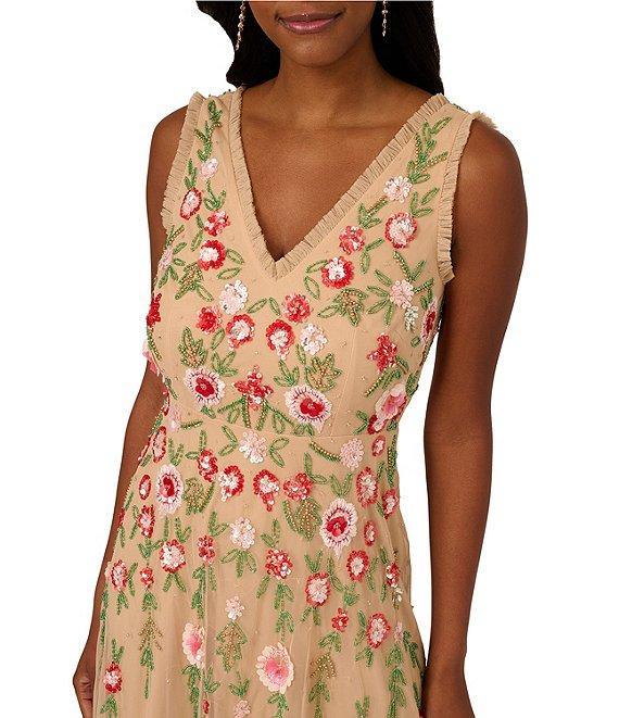 Adrianna Papell Beaded Mesh Midi Dress Product Image