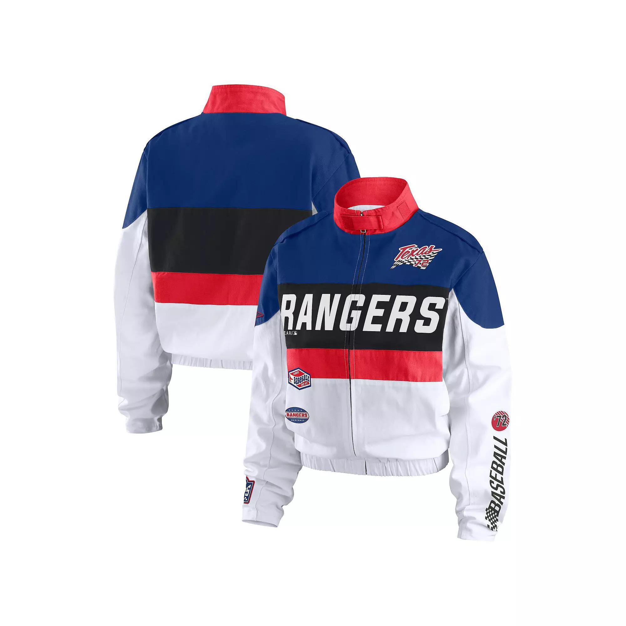 Women's WEAR by Erin Andrews Navy/White Texas Rangers Racing Full-Zip Jacket,  Product Image