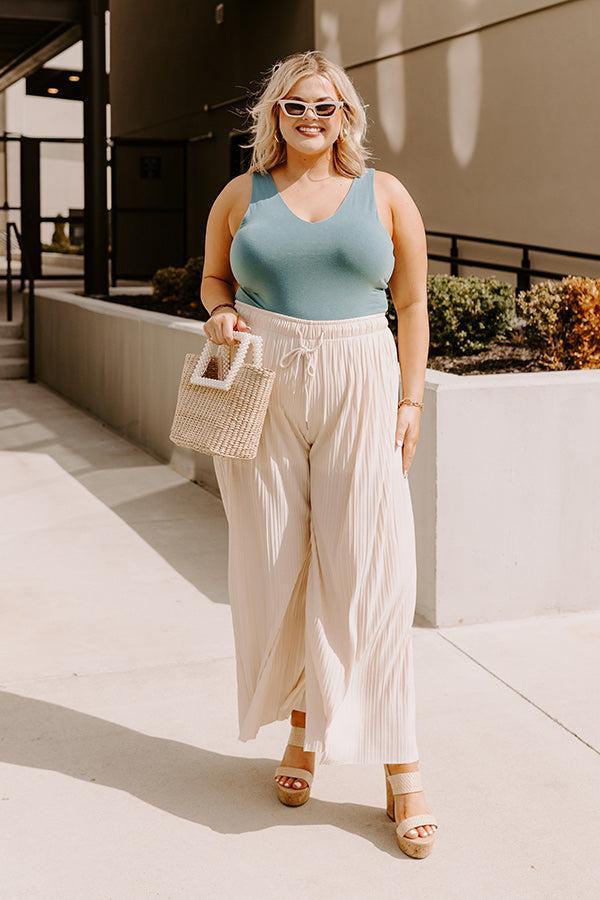 Summer In Malibu Pleated Pants In Cream Curves Product Image
