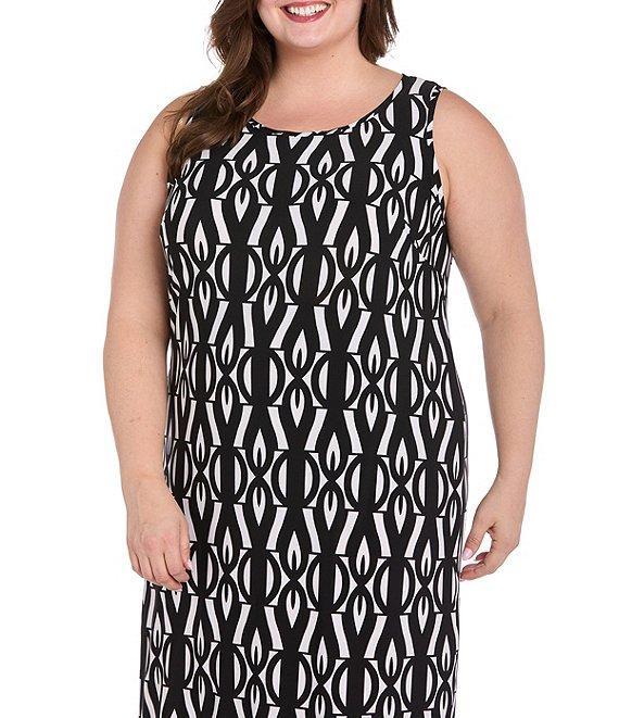 R & M Richards Plus Size Sleeveless Geo Print Sheath Dress Product Image