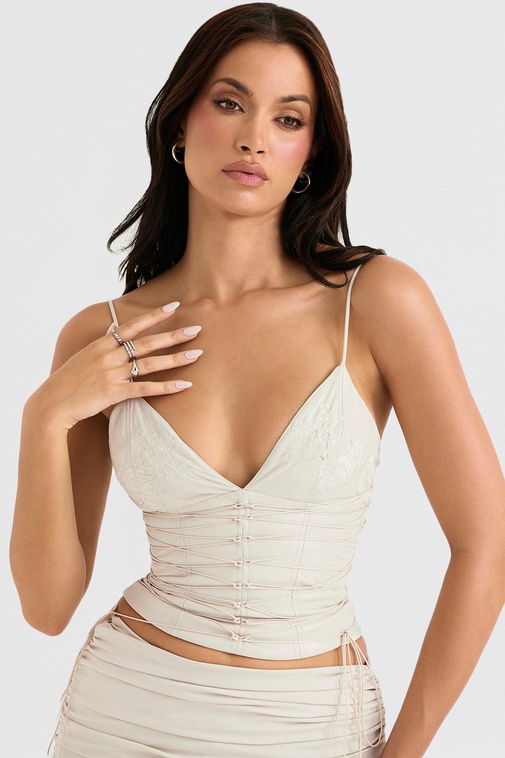 Antonella Off White Vegan Leather Corset Product Image