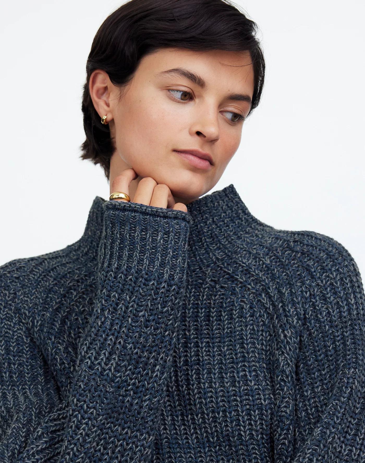 Marled Cotton Mockneck Sweater Product Image