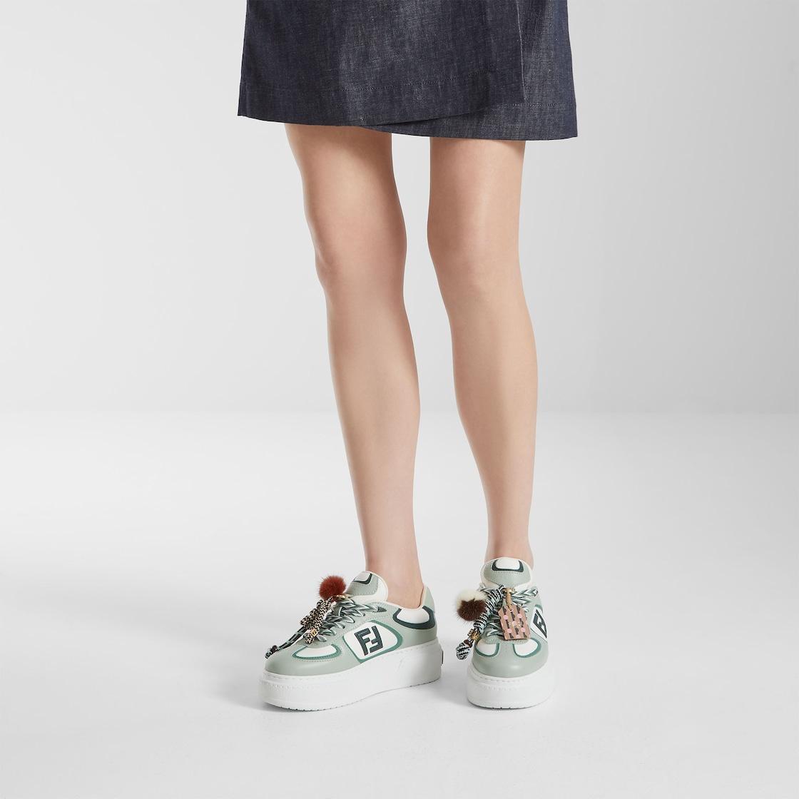 Fendi Match Low top platform shoes in green leather with charm Product Image