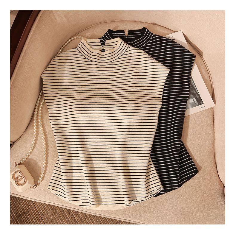 Sleeveless High Neck Striped Knitted Top Product Image