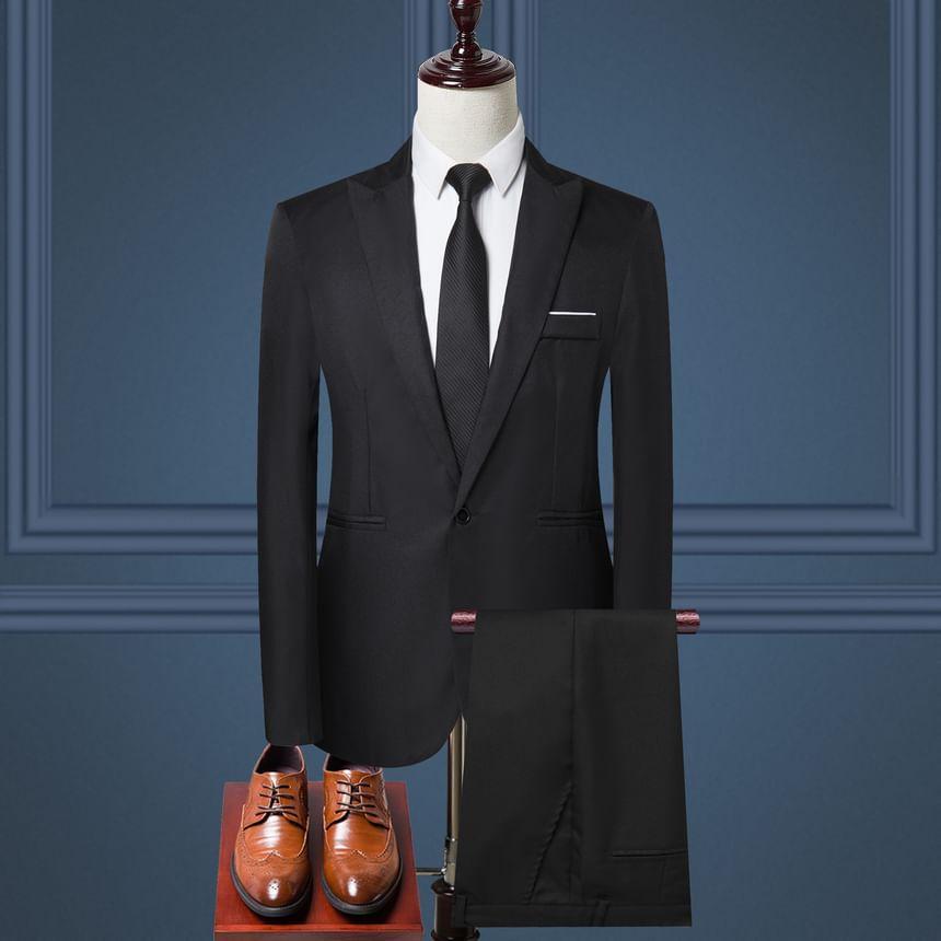 Set: Peak Lapel Single-Button Blazer + Tapered Dress Pants Product Image
