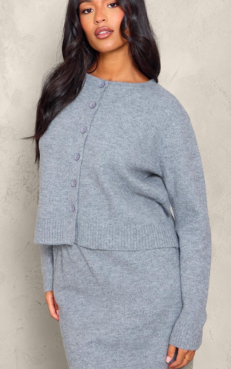 Tall Grey Melange Soft Knit Basic Button Up Cardigan Product Image