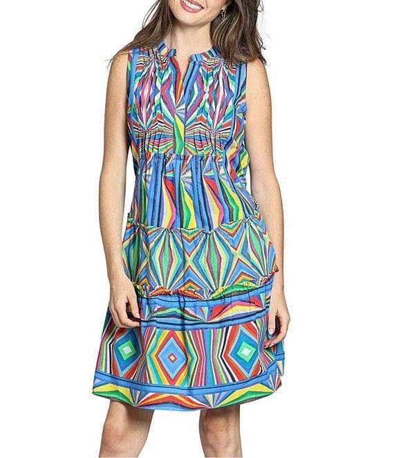 APNY Woven Printed Split V-Neck Sleeveless A-Line Dress Product Image