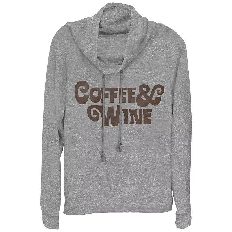 Womens Coffee & Wine Cowlneck Graphic Lightweight Long Sleeve Gray Grey Product Image