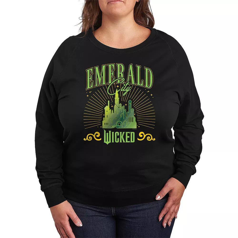 Plus Size Wicked Emerald City French Terry Long Sleeve Tee, Women's, Size: 3XL, Black Product Image