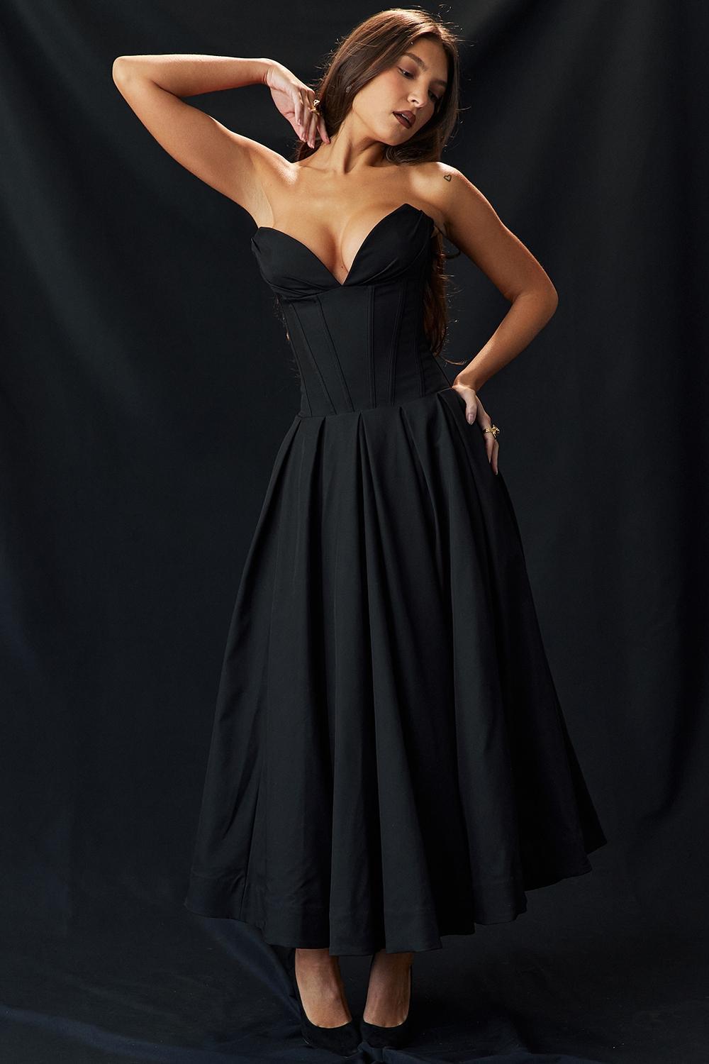 Lady Black Strapless Midi Dress Product Image