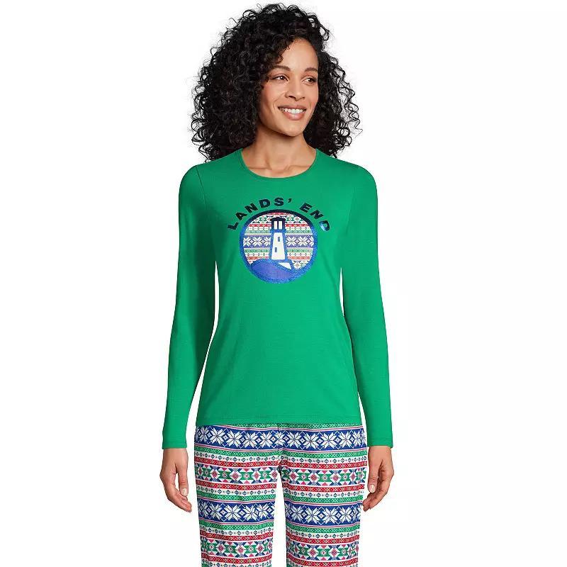 Petite Lands End Winter Crewneck Long Sleeve Graphic Tee, Womens Product Image