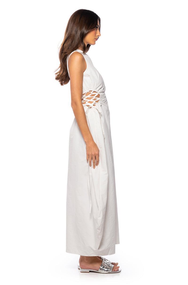 ALINA LACE UP DETAIL MAXI DRESS IN WHITE Product Image