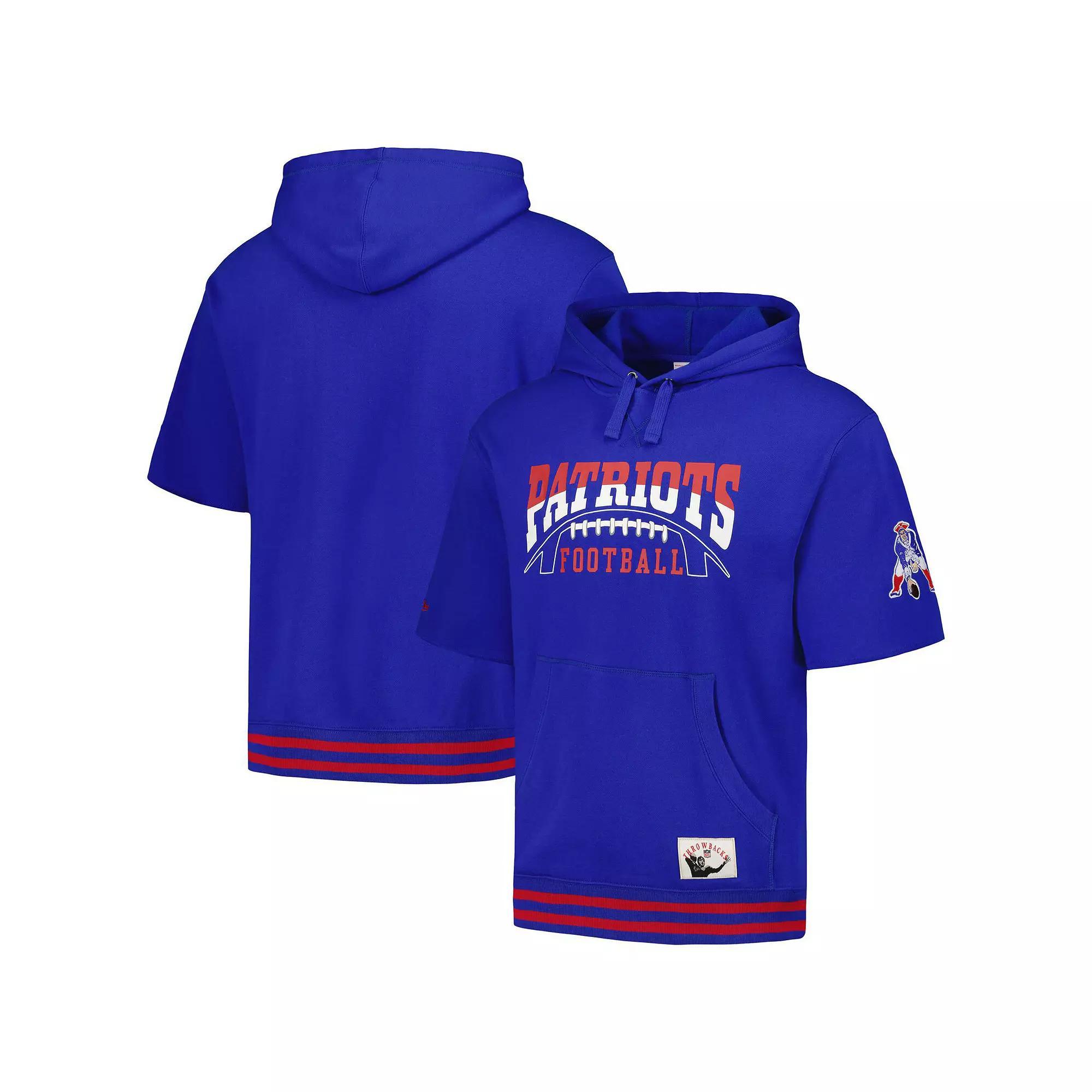 Men's Mitchell & Ness Royal New England Patriots Pre-Game Short Sleeve Pullover Hoodie,  Product Image