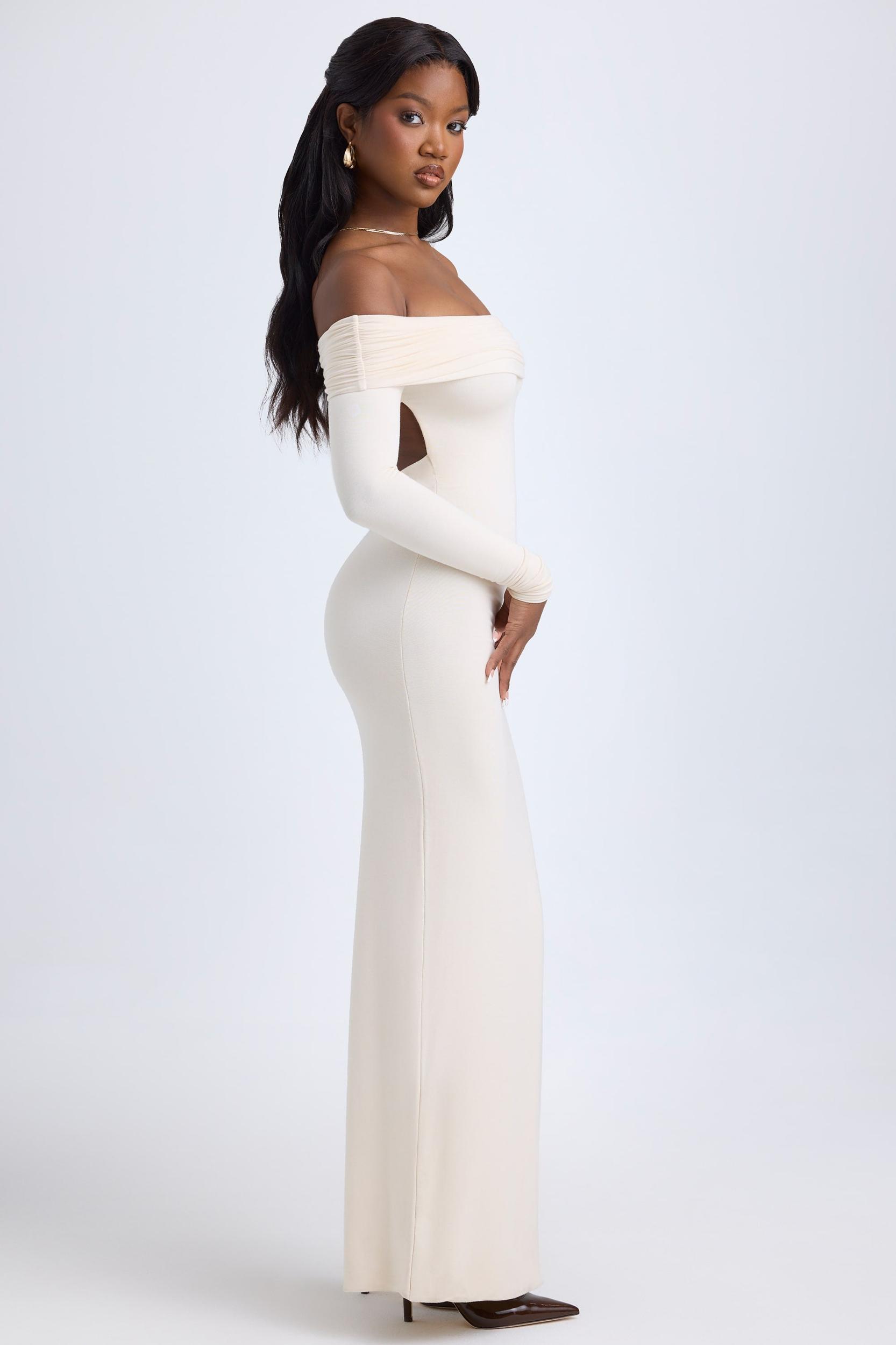 Modal Off-Shoulder Open-Back Maxi Dress in Ivory Product Image