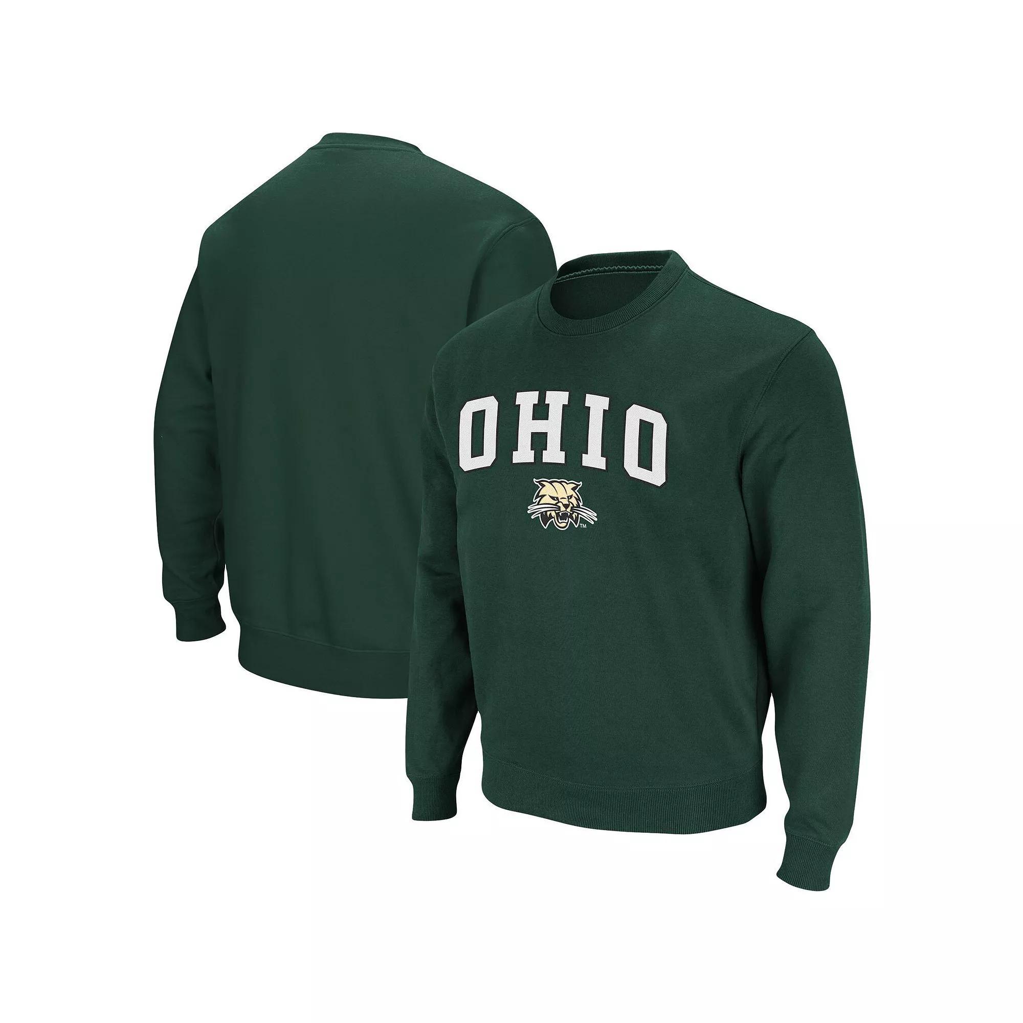 Men's Colosseum Green Ohio Bobcats Arch & Logo Tackle Twill Pullover Sweatshirt, Size: Medium, Ohu Green Product Image