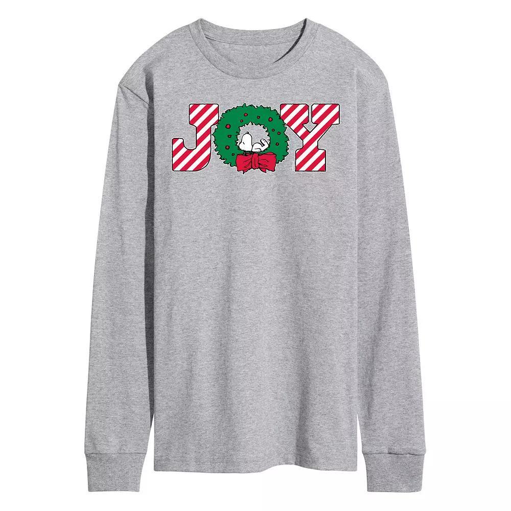 Men's Peanuts Joy Wreath Long Sleeve Tee, Size: XL, Gray Product Image