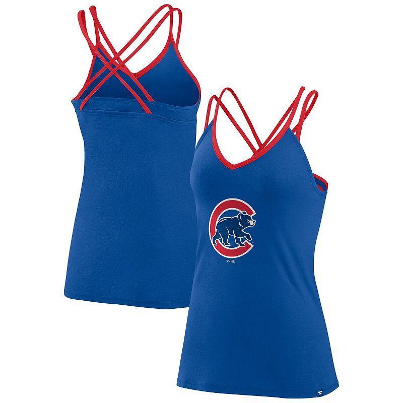 Women's Fanatics Branded Royal Chicago Cubs Barrel It Up Cross Back V-Neck Tank Top, Size: 3XL, Blue Product Image