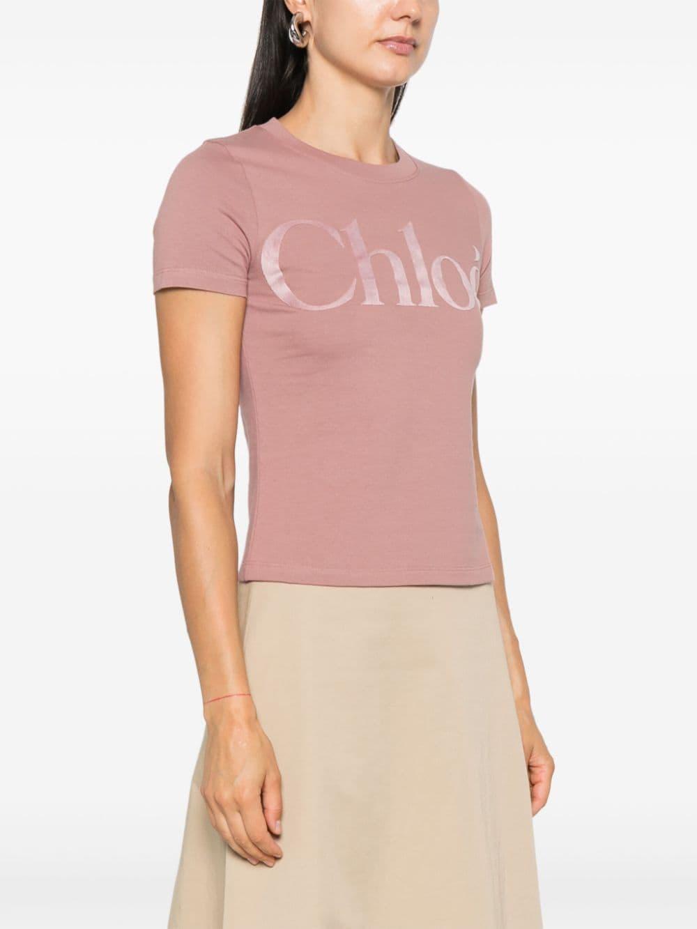 CHLOÉ Cotton Jersey Fitted T-shirt In Pink & Purple Product Image