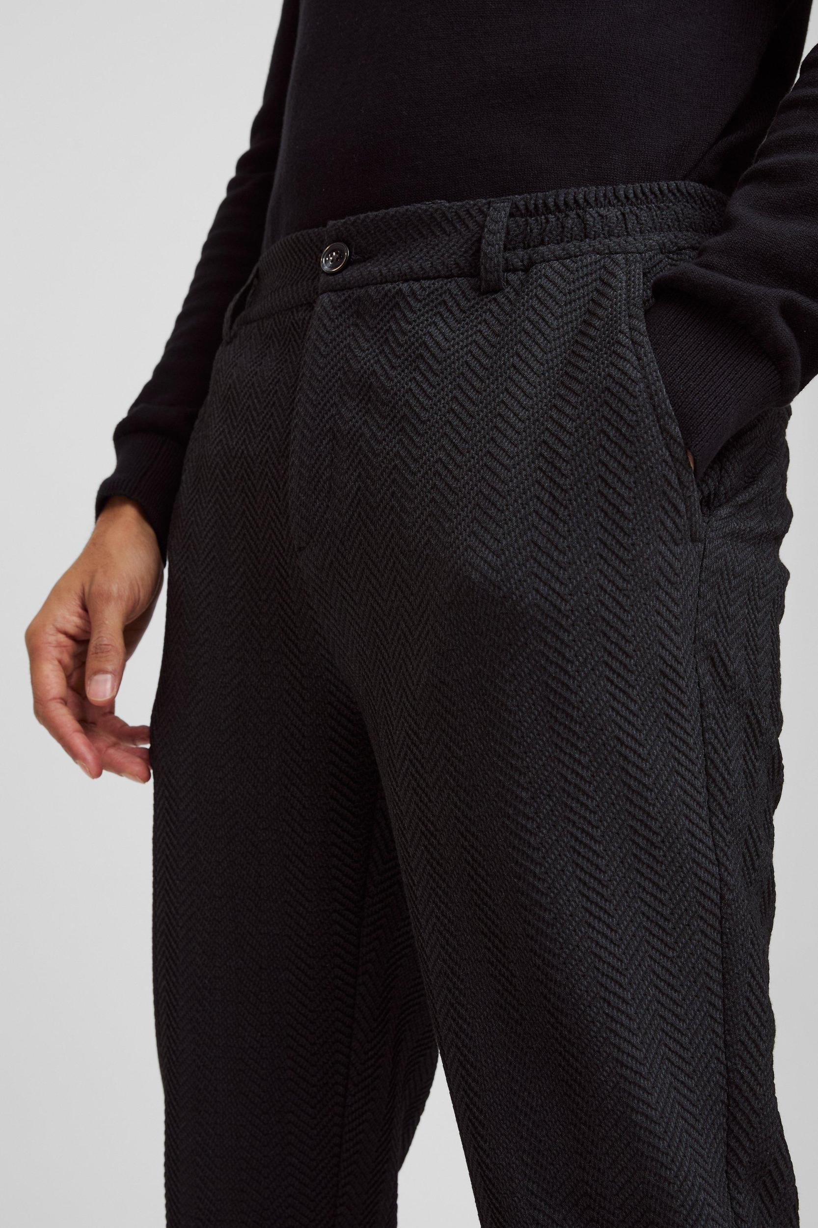 Half Elastic Waistband Stretch Herringbone Tailored Tapered Pants | boohooMAN USA Product Image
