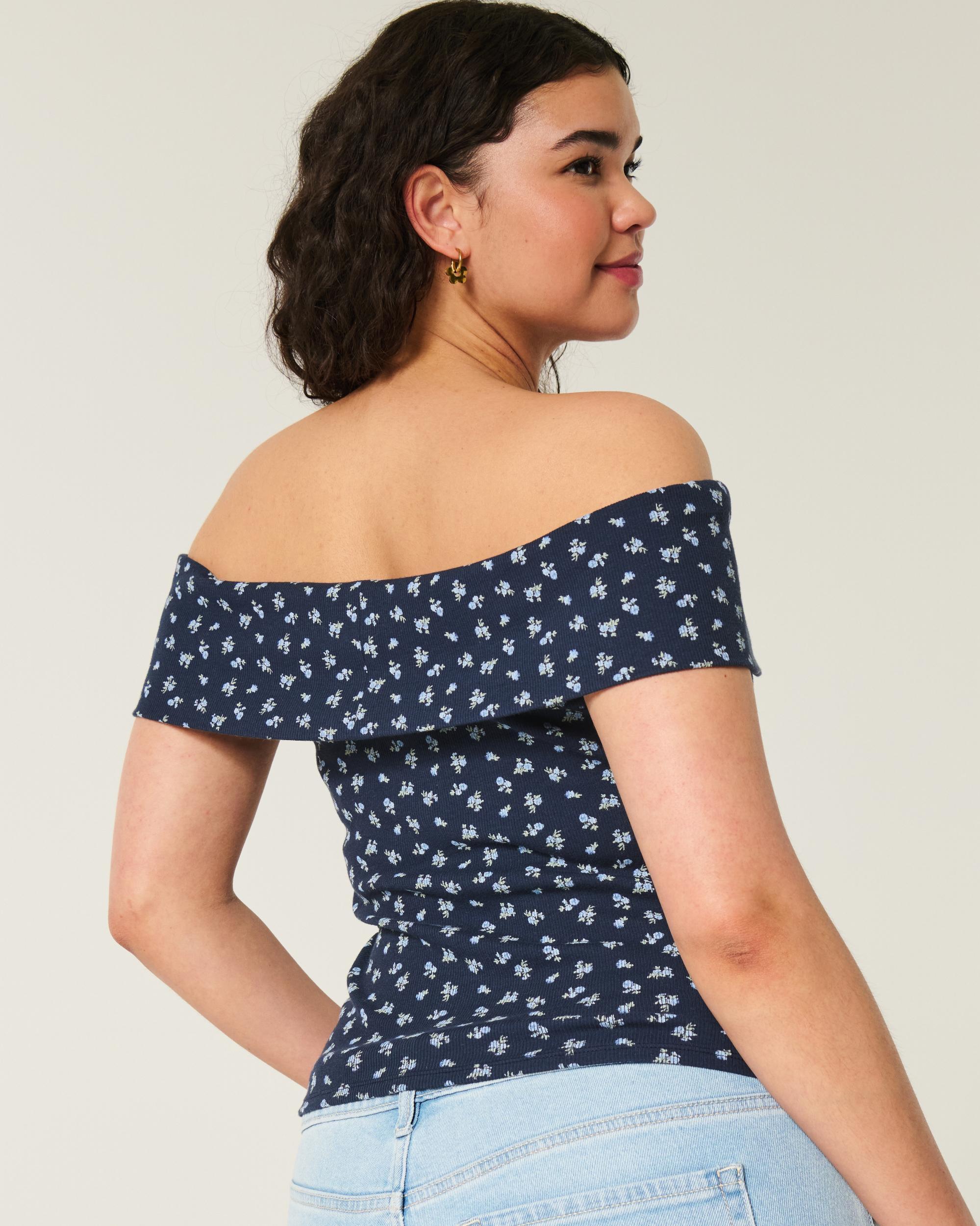 Ribbed Off-the-Shoulder Foldover Top Product Image