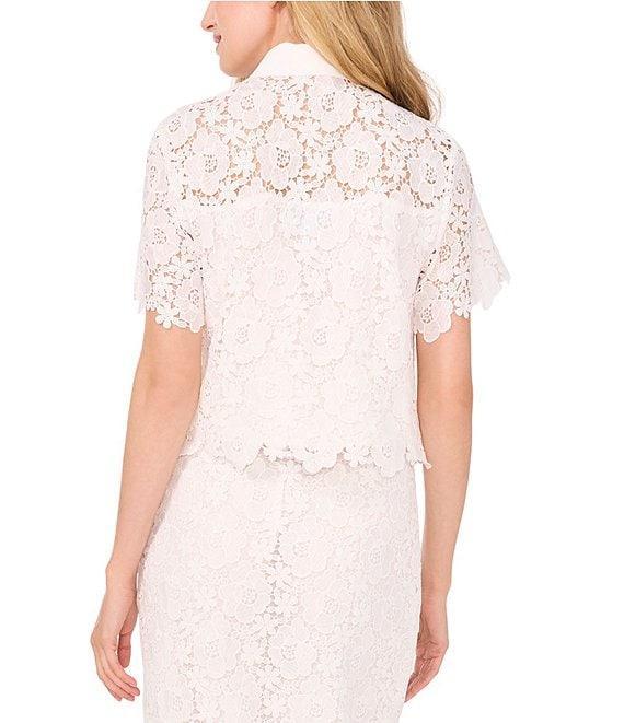 CeCe Lace Collared Short Sleeve Patch Pocket Button Front Top Product Image