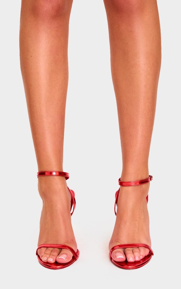  Red Wide Fit Metallic PU Round Toe Barely There High Heeled Sandals Product Image