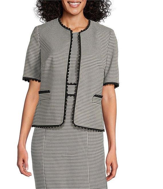 Kasper Gingham Short Sleeve Open Front Cardigan Product Image