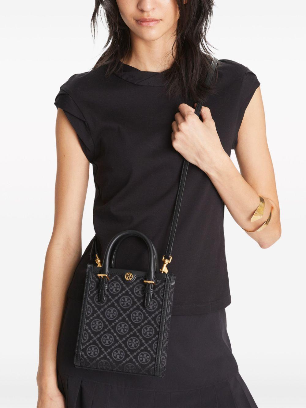 TORY BURCH Mini T Monogram Canvas Tote Bag In Black Product Image