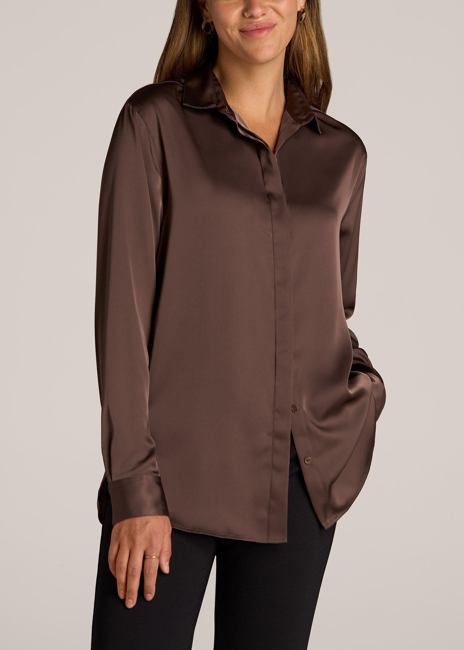 Relaxed Button-Up Blouse for Tall Women in Chocolate Mocha Female Product Image