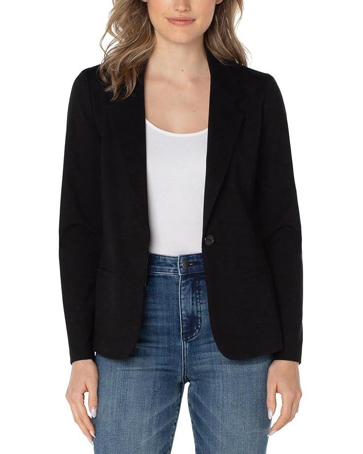 Button Front Boyfriend Blazer Silky Soft Performance Denim Product Image