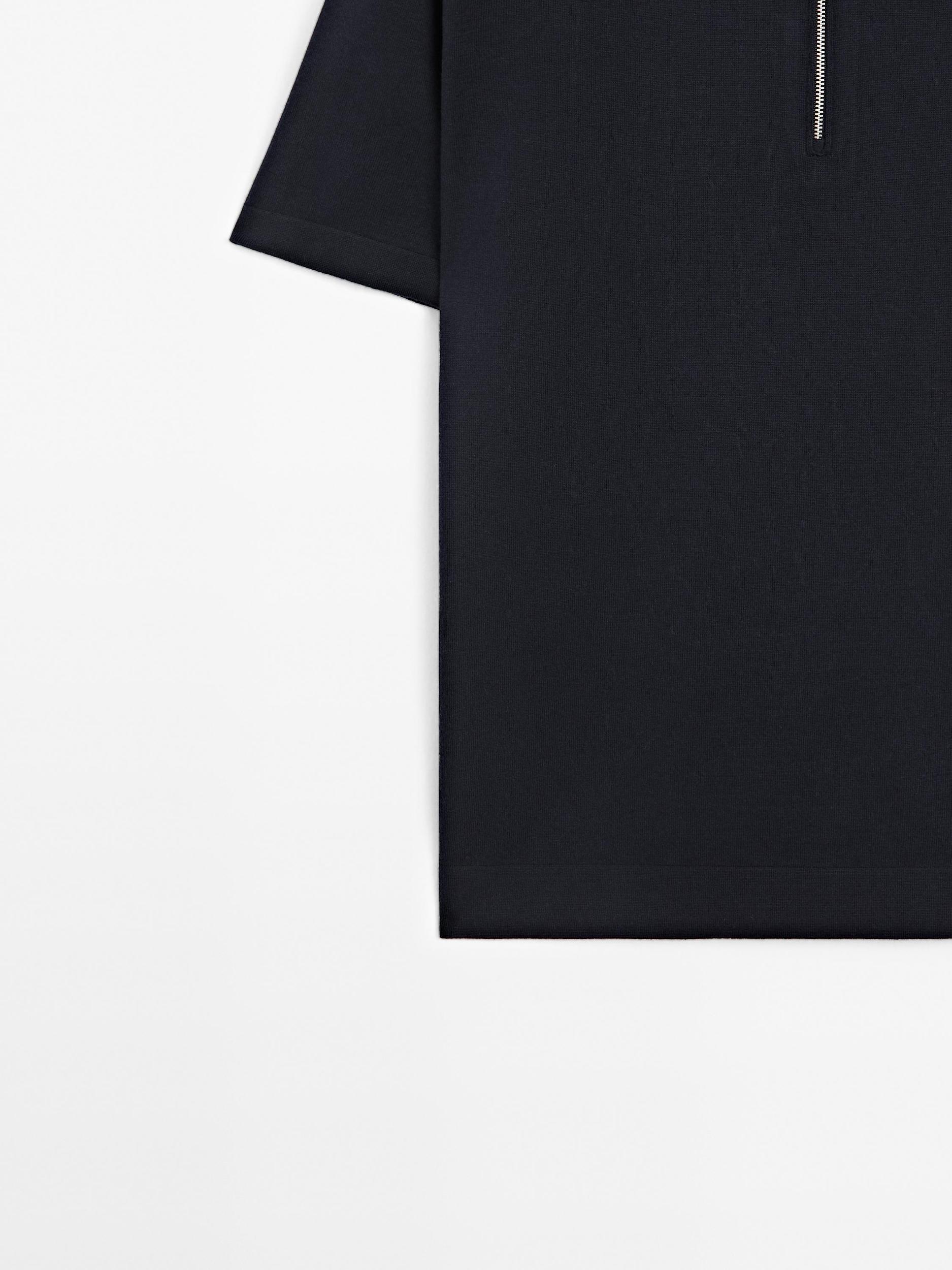 Cotton knit quarter-zip polo shirt Product Image