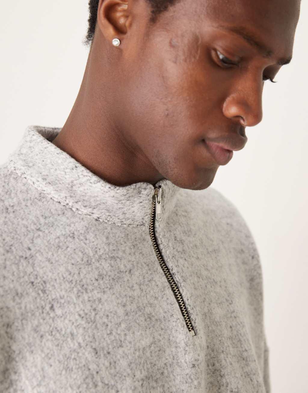 ASOS DESIGN oversized drop shoulder cropped sweatshirt with funnel neck in brushed gray heather Product Image