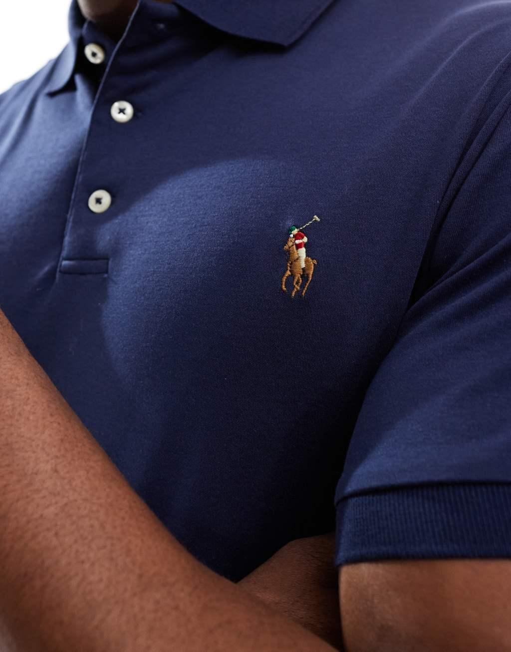 Polo Ralph Lauren icon logo pima cotton polo custom fit in navy Product Image