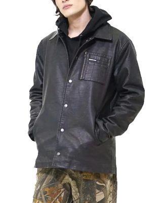 Mens Faux Leather Coach Jacket Product Image