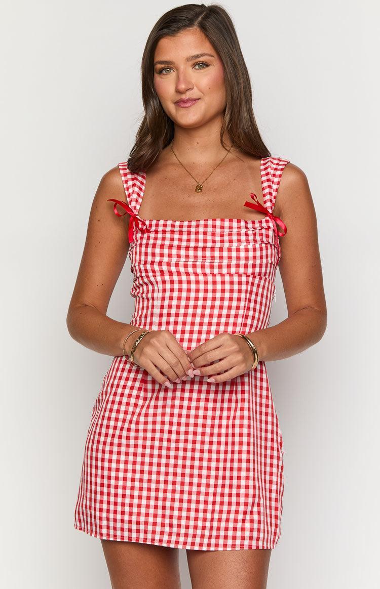 Layla Red Gingham Tie Back Mini Dress Product Image