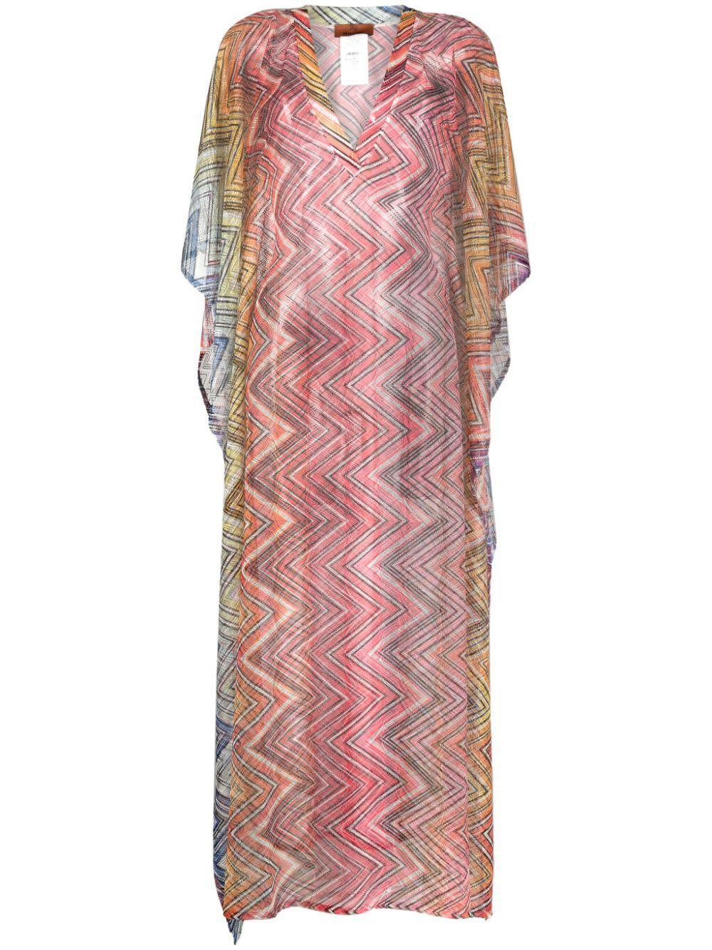 MISSONI Zigzag Semi-sheer Kaftan Dress In Pink Product Image