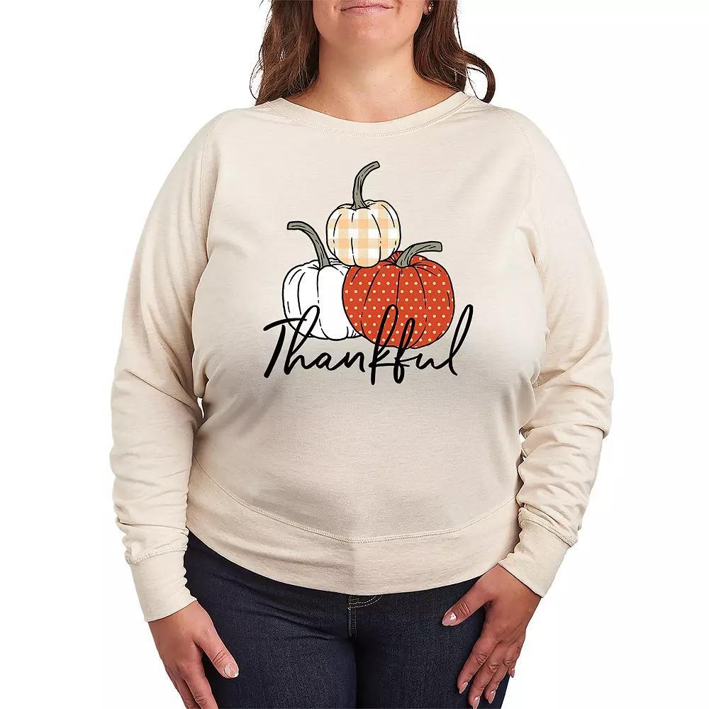 Plus Size Thankful Pumpkins French Terry Long Sleeve Tee, Women's, Size: 2XL, Beige Product Image