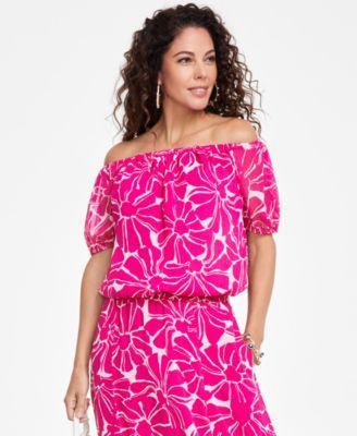 I.n.c. International Concepts Womens Printed Off-The-Shoulder Top, Created for Macys Product Image