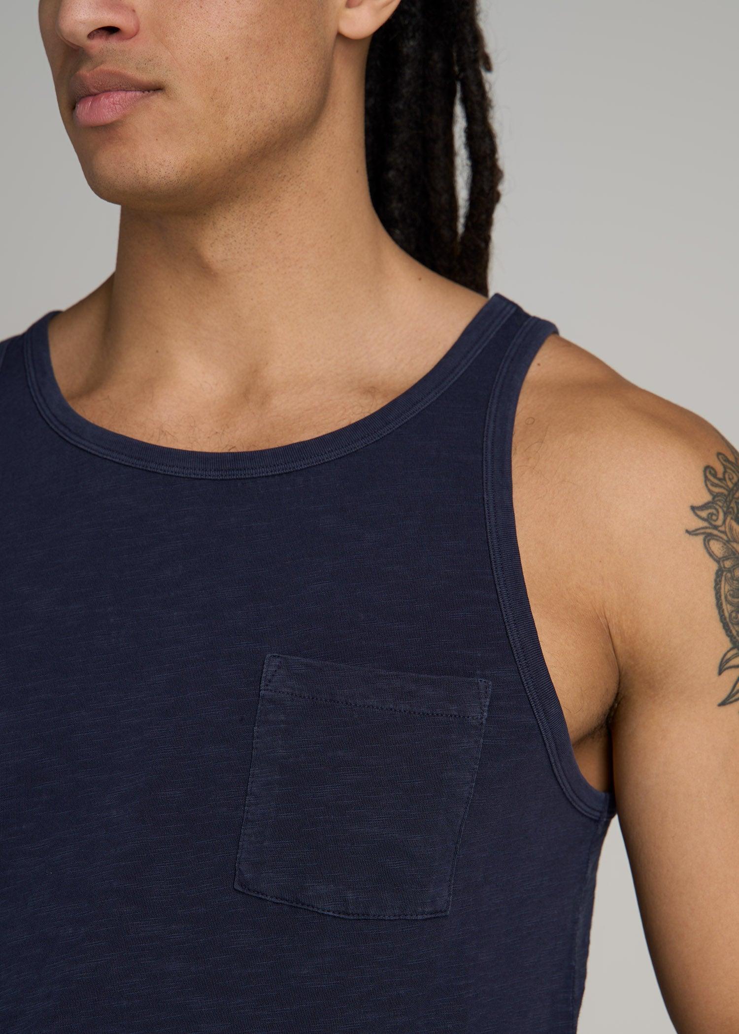 Garment Dyed Slub Pocket Tall Men's Tank Top in Evening Blue Product Image