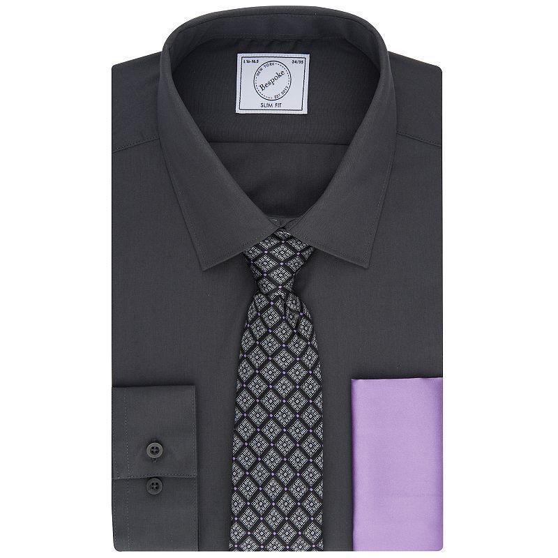 Men's Bespoke Slim-Fit Dress Shirt, Pocket Square & Tie Set, Size: Large-36/37, Studio White Product Image