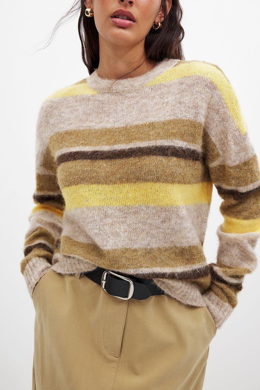 Striped Knitted Round Neck Sweater Product Image