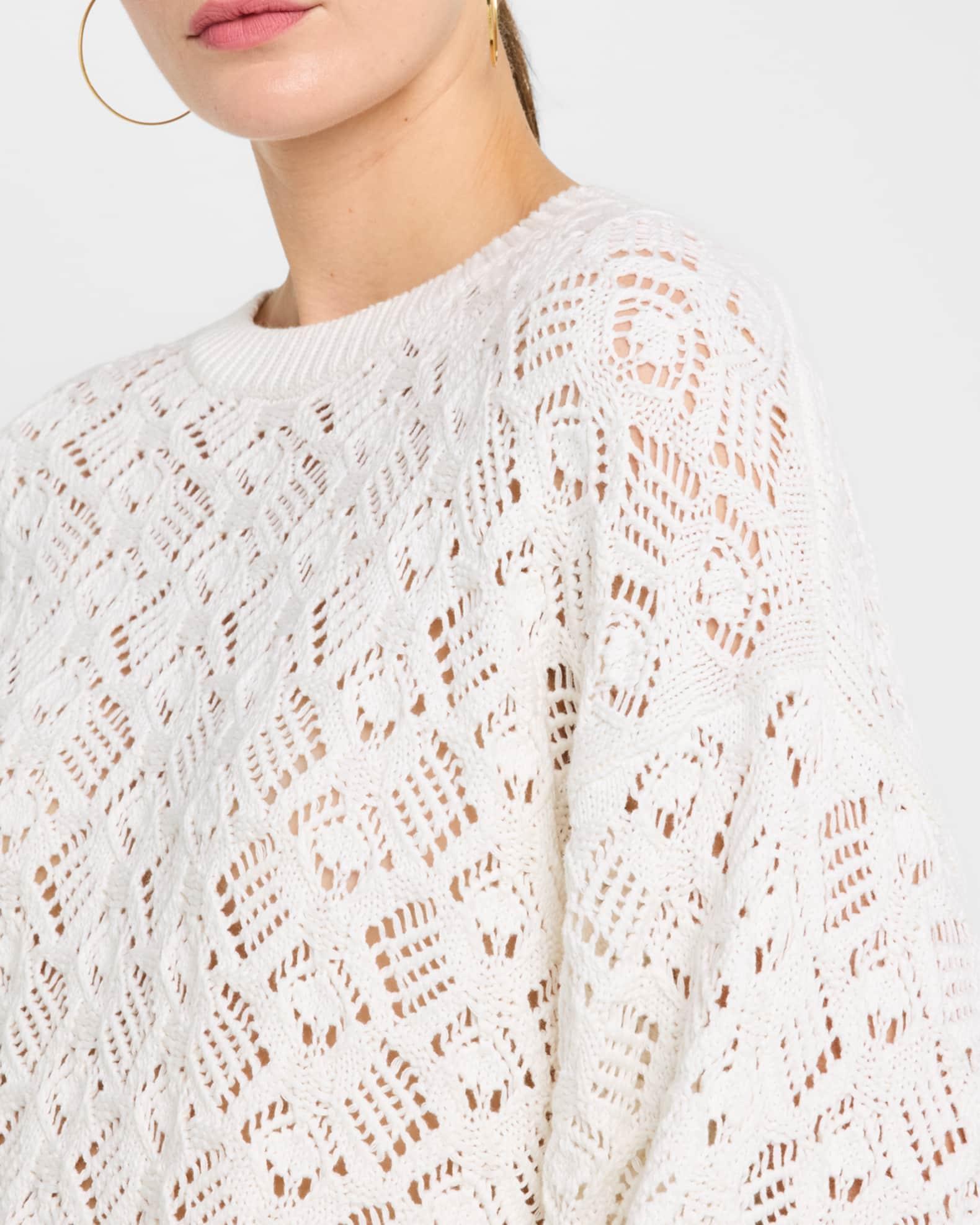 Pointelle-Knit Cotton Crewneck Sweater Product Image