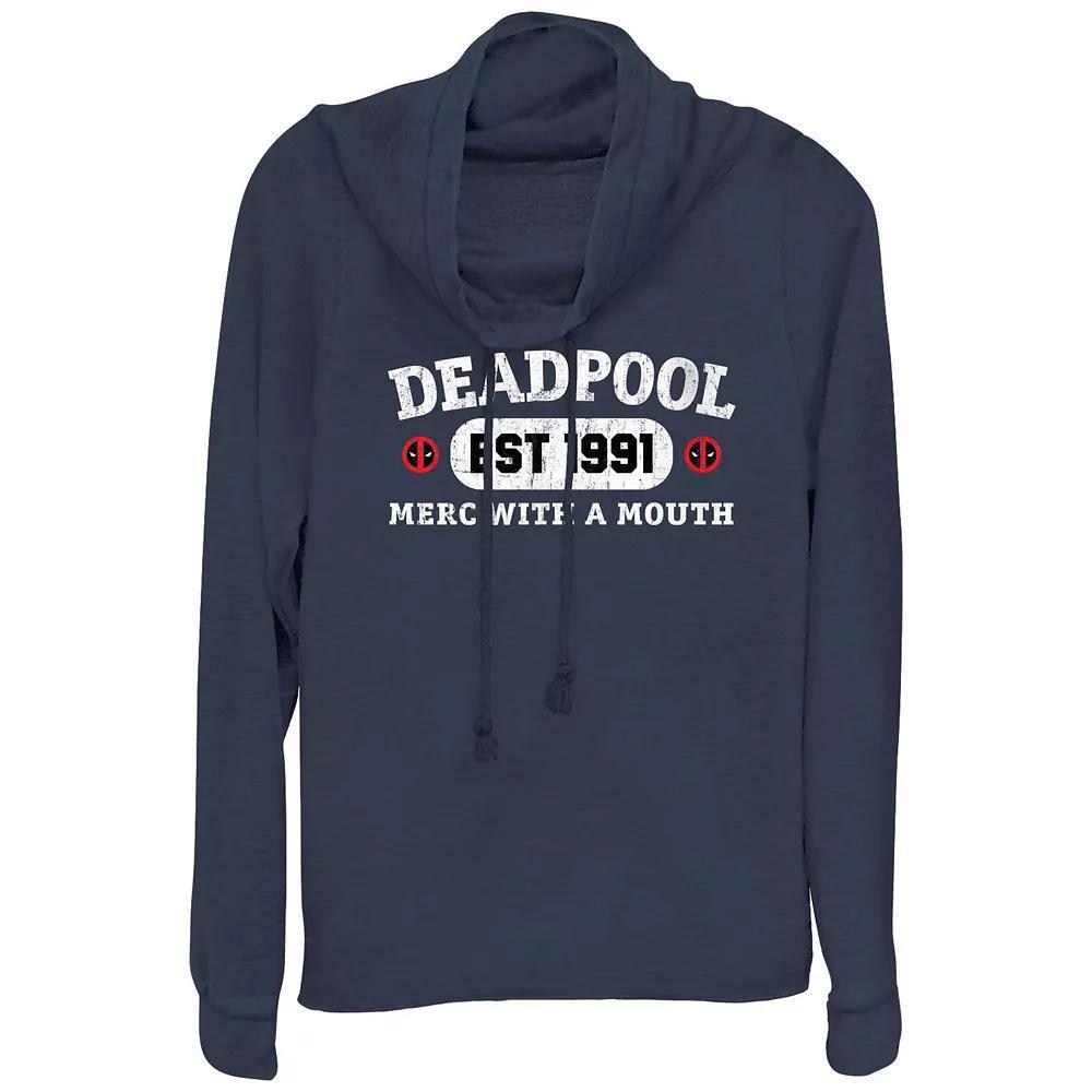Plus Size Marvel Deadpool Est. 1991 Merc With A Mouth Cowlneck Graphic Lightweight Long Sleeve, Women's, Size: 3XL, Blue Product Image