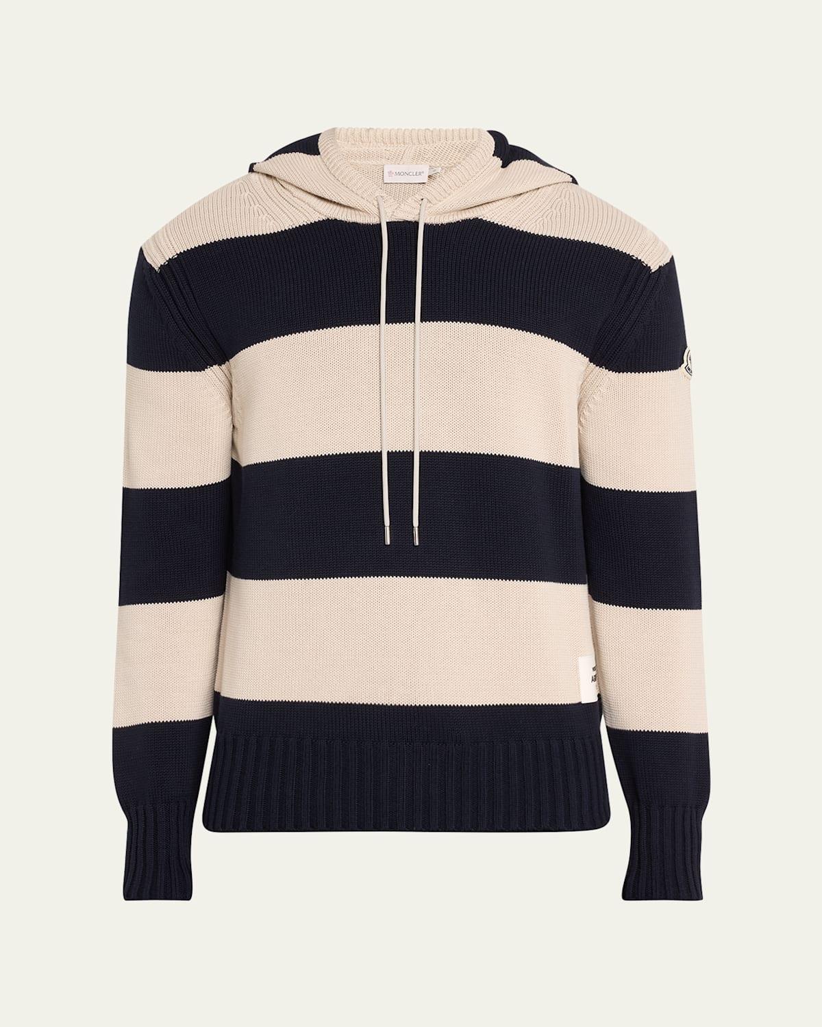 Mens Striped Cotton Hoodie Product Image