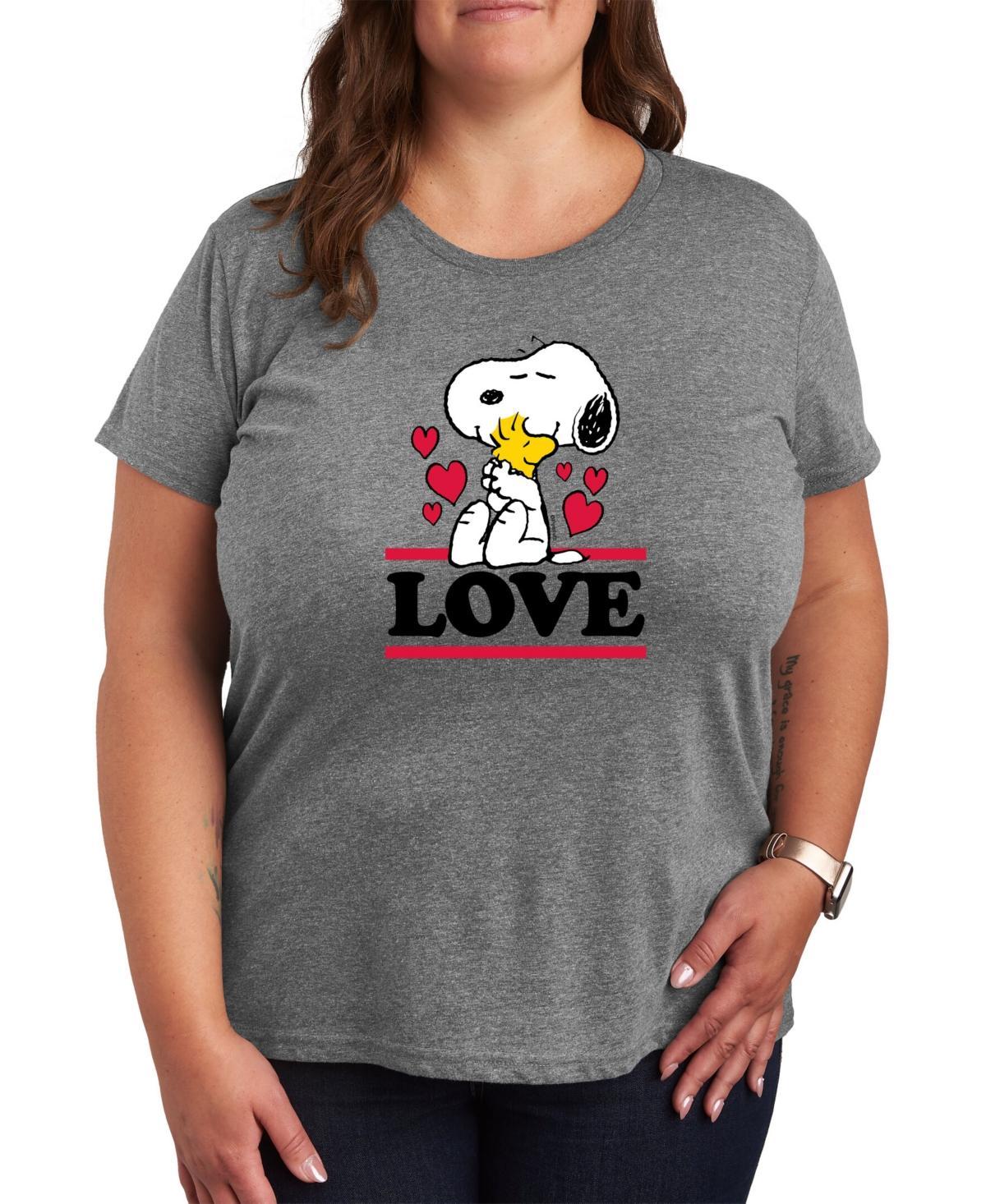 Plus Size Peanuts Love Snoopy Woodstock Graphic Tee, Womens Grey Gray Product Image