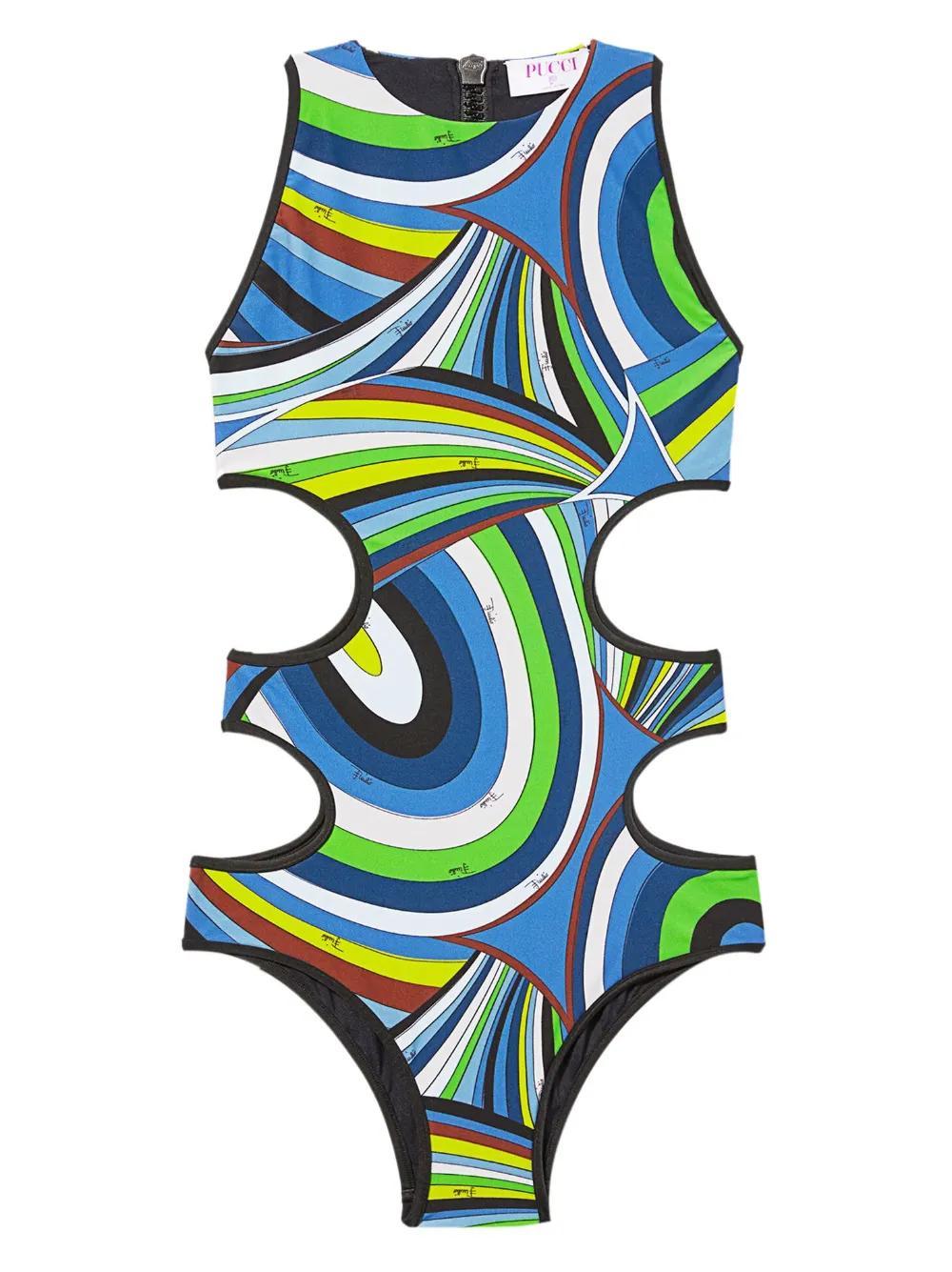 wave-print cut-out detailing swimsuit  Product Image